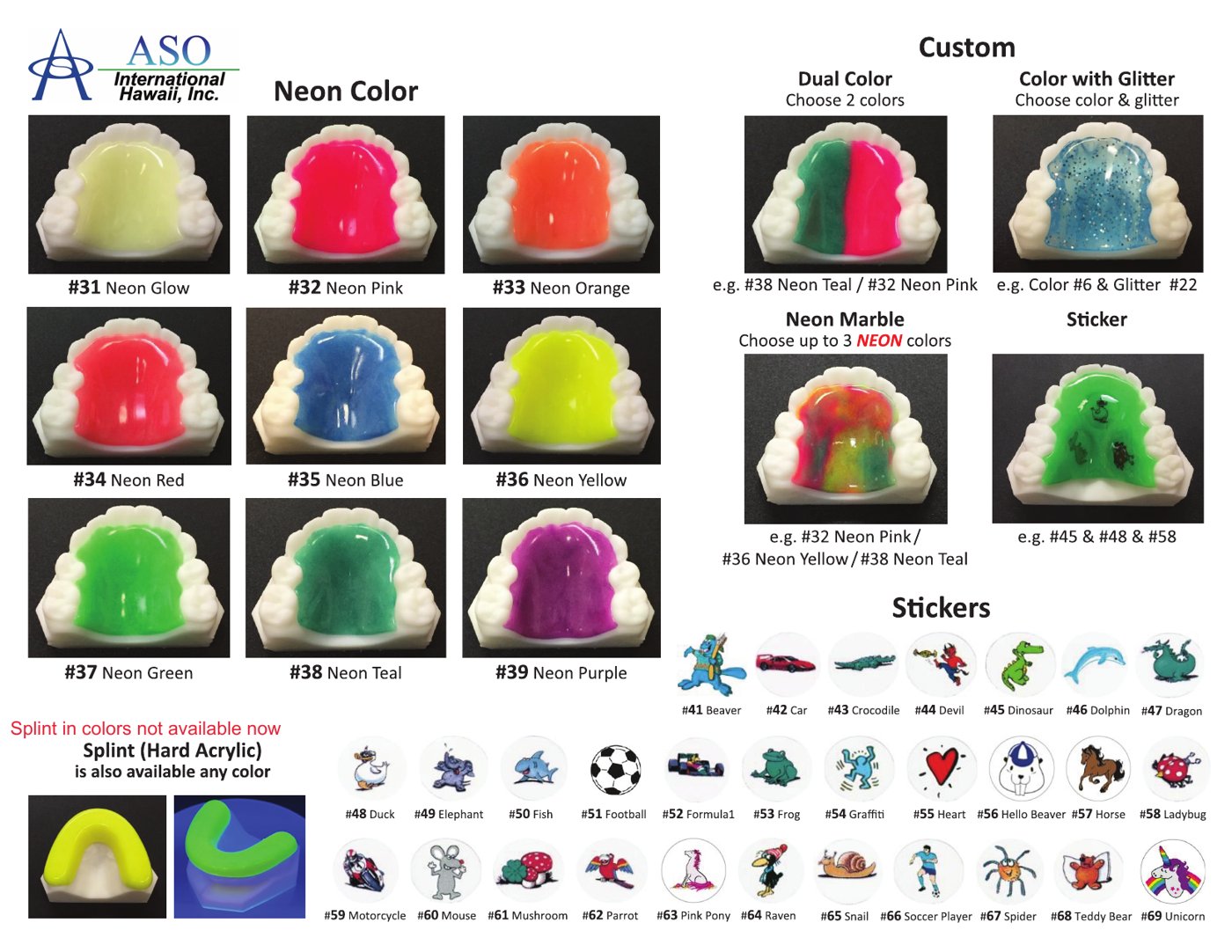 Neon colors and sticker designs reference chart
