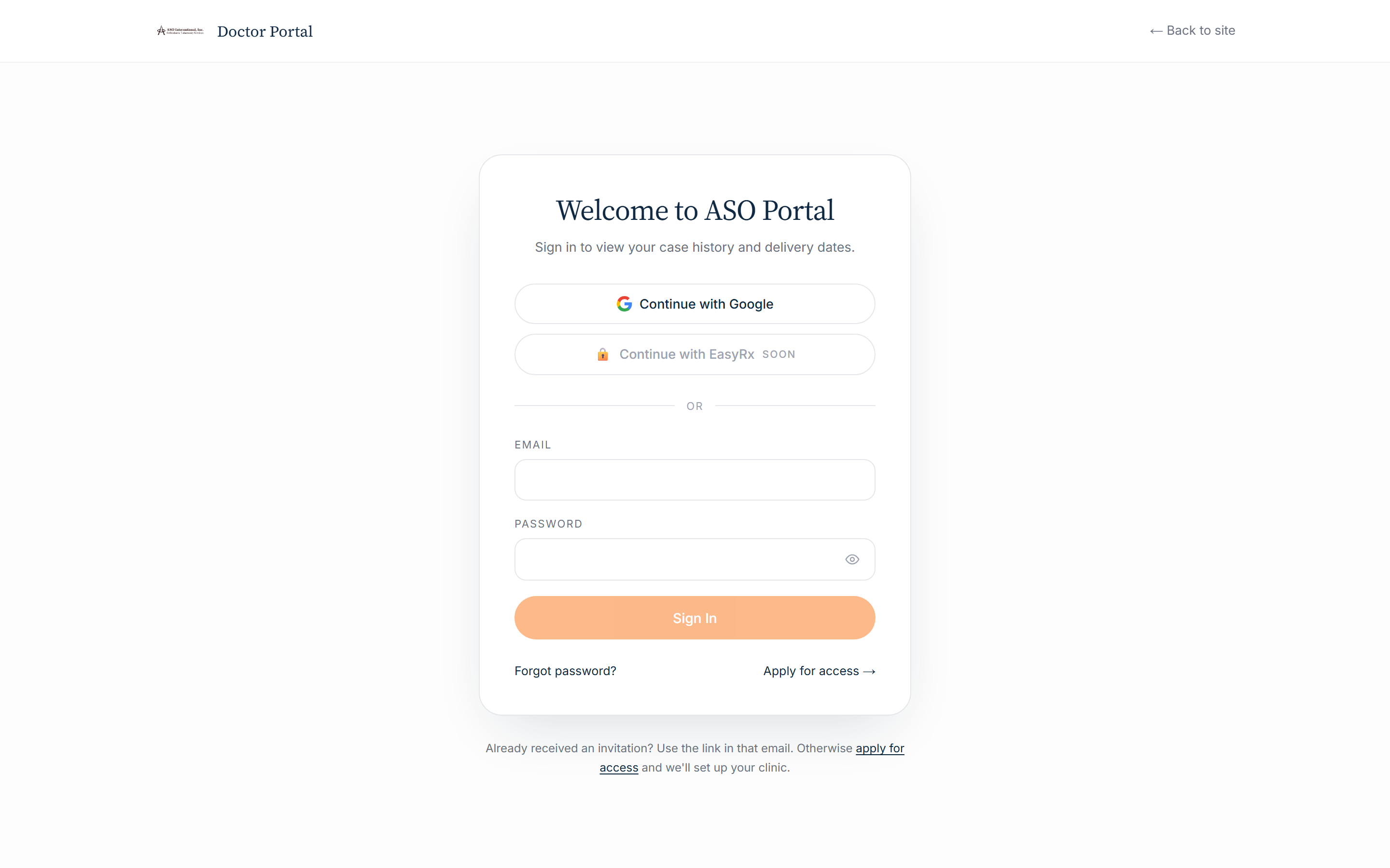 ASO Doctor Portal sign-in screen